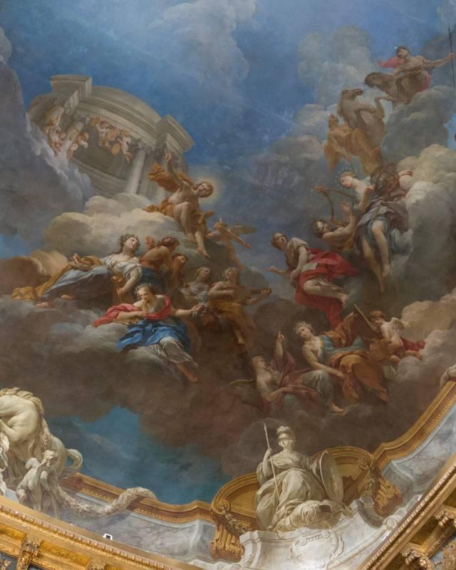 François Lemoyne, « Les Muses sont s'aprètent à exécuter le Concert ordonné par Apollon », détail de l'Apothéose d'Hercule, Salon d'Hercule, Château de Versailles