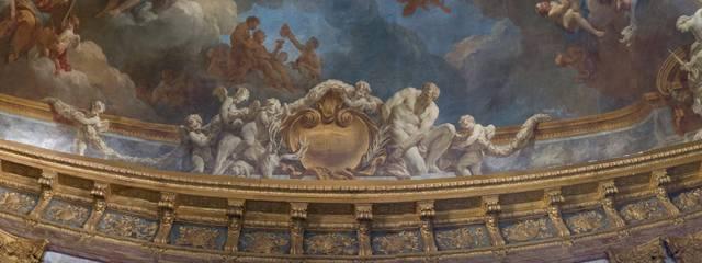 François Lemoyne, « Cartel of Mascot to the Golden Horns and Cacus », detail of The Apotheosis of Hercules, Salon d'Hercule (Hercules Room) of the Palace of Versailles