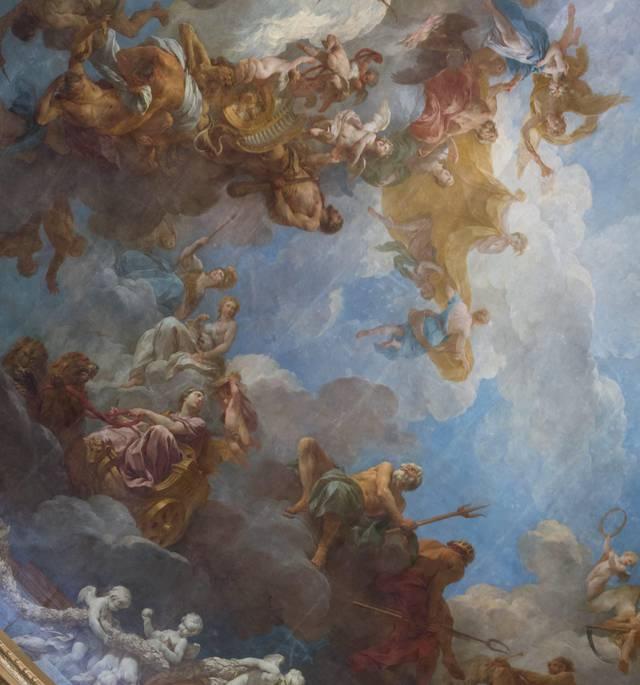 François Lemoyne, « Neptune regarde avec joye, Pluton paraît en détournant ses regards », détail de l'Apothéose d'Hercule, Salon d'Hercule, Château de Versailles