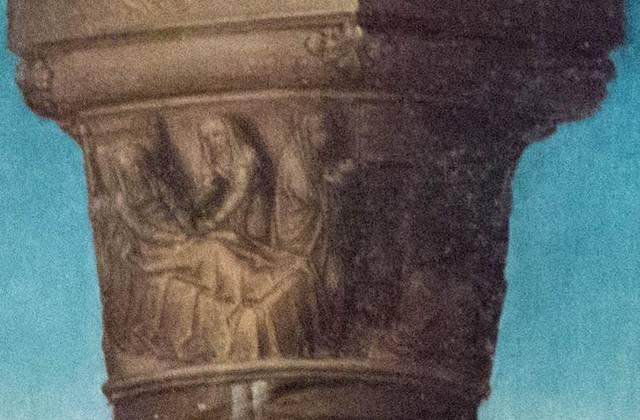 Hans MEMLING, “Triptych of John the Baptist and John the Evangelist”, detail of the central panel, column capital, “Birth of John the Baptist”, Memling Museum, Old St. John's Hospital, Bruges (Brugge)