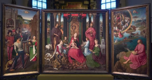Hans MEMLING, “Triptych of John the Baptist and John the Evangelist”, View of the opened triptych, Memling Museum, Old St. John's Hospital, Bruges