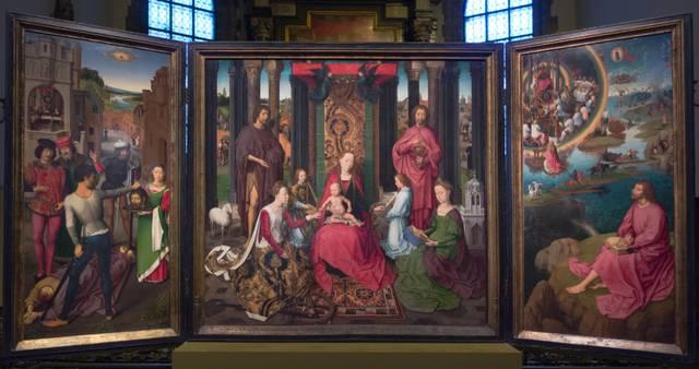 Hans MEMLING, “Triptyque de Jean-Baptiste et de Jean l'Évangéliste”, vue du triptyque ouvert, Musée Hans Memling, Hôpital Saint-Jean, Bruges (Brugge)