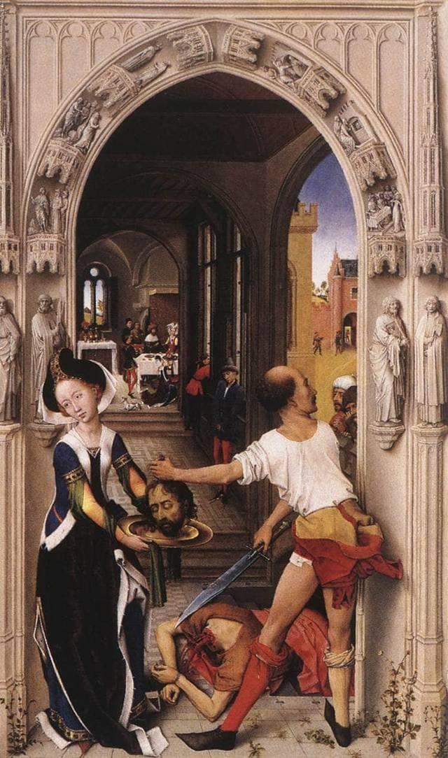 Rogier VAN DER WEYDEN, “Triptych of saint John”, detail of the left inner shutter, “Decollation of John the Baptist”, Painting Gallery, Berlin State Museums, Berlin