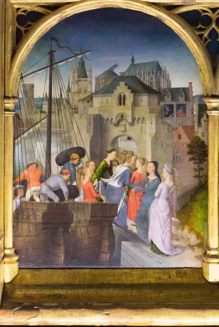 “Arrivée à Cologne”, Châsse de Sainte Ursule, Musée Hans Memling, Hôpital Saint-Jean, Bruges (Brugge)